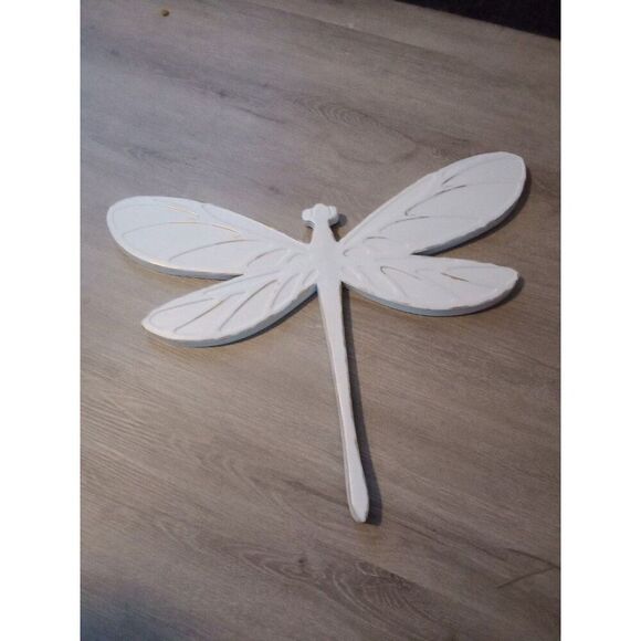 Huge Metal Dragonfly Wall Hanging White w/Rustic Gold Trims - Picture 2 of 4